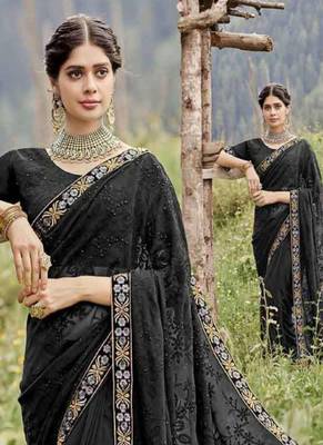Black embroidered fancy fabric saree with blouse 2