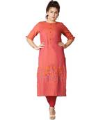 Orange embroidered Kurti For Women