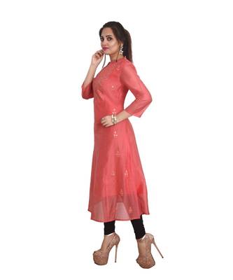 Peach Embellished Kurti For Women 2