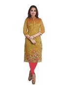 Mustard embroidered Kurti  For Women