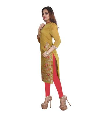 Mustard embroidered Kurti  For Women 3