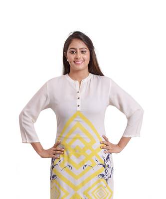 Yellow Printed Kurti For Women 5