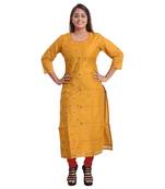 Mustard Embellished Kurti For Women