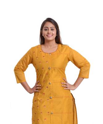 Mustard Embellished Kurti For Women 5