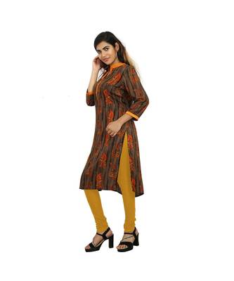 Mustard Printed Kurti For Women 3