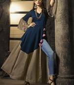 Navy-blue embroidered cotton cotton-kurtis