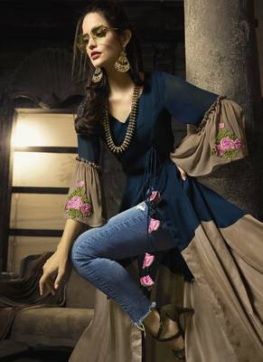 Navy-blue embroidered cotton cotton-kurtis 2