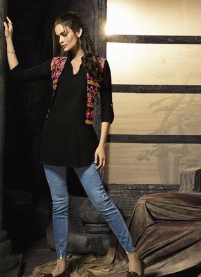 Black embroidered cotton cotton-kurtis 1