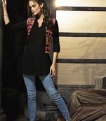 Black embroidered cotton cotton-kurtis