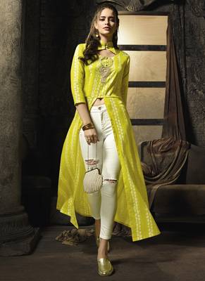 Parrot-green embroidered cotton cotton-kurtis 1