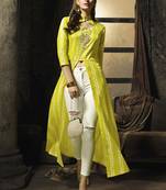 Parrot-green embroidered cotton cotton-kurtis