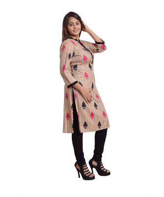 beige Printed Kurti For Women 2