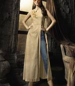 Beige embroidered cotton cotton-kurtis