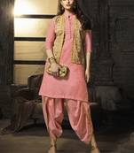 Peach embroidered cotton cotton-kurtis