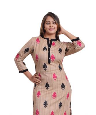 beige Printed Kurti For Women 5