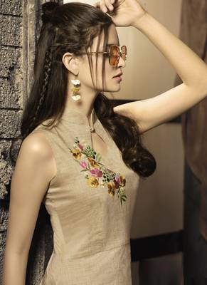 Beige embroidered cotton cotton-kurtis 2