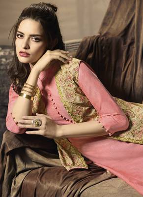 Peach embroidered cotton cotton-kurtis 2
