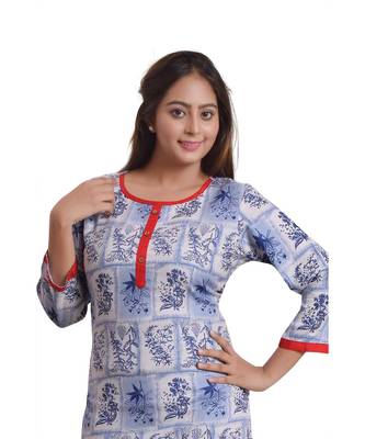 Blue Printed Kurti For Women 5