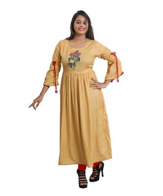 Cream embroidered Kurta For Women 1