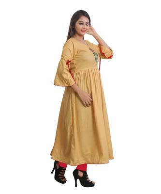 Cream embroidered Kurta For Women 2