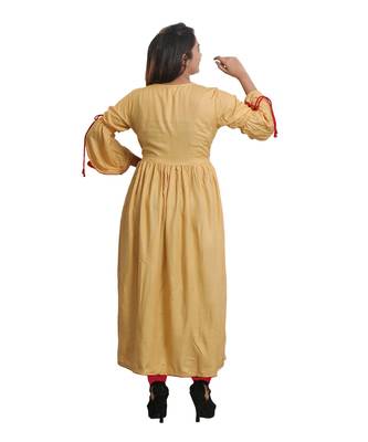 Cream embroidered Kurta For Women 4