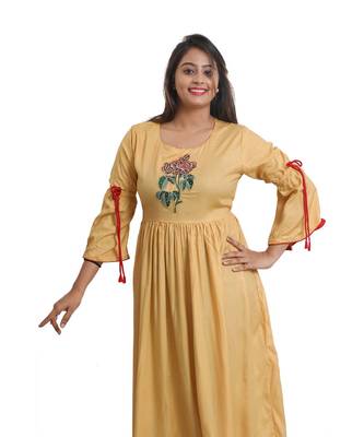 Cream embroidered Kurta For Women 5