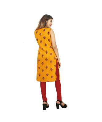 Mustard Printed Kurti For Women 4