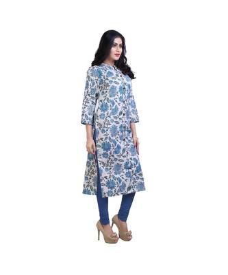 Blue Floral Print Kurta For Women 2