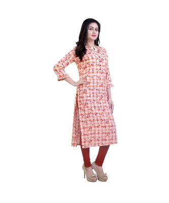 Orange Floral Printed Kurta For Women 2