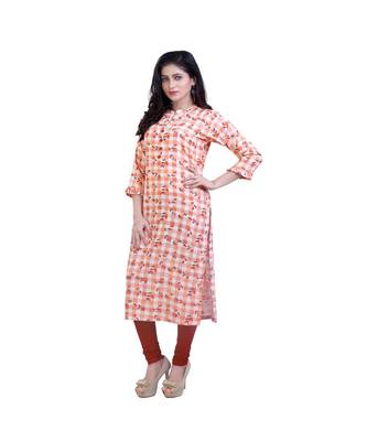 Orange Floral Printed Kurta For Women 3