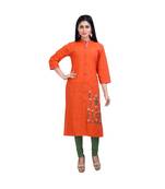 Orange embroidered Kurta For Women