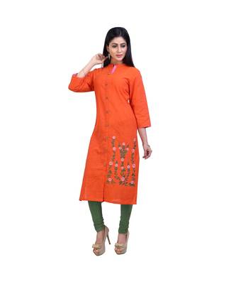 Orange embroidered Kurta For Women 3