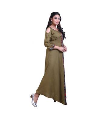 Olive Green Long Gown For Women 2
