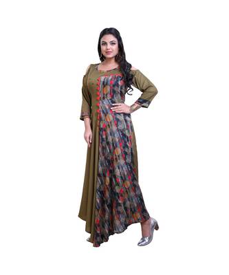 Olive Green Long Gown For Women 3