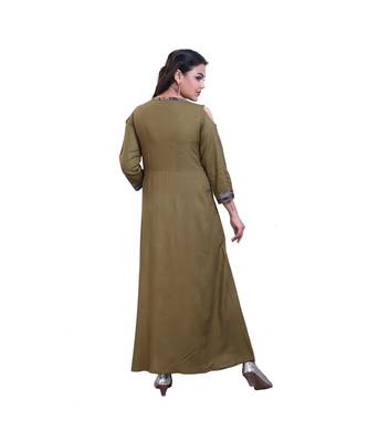 Olive Green Long Gown For Women 4