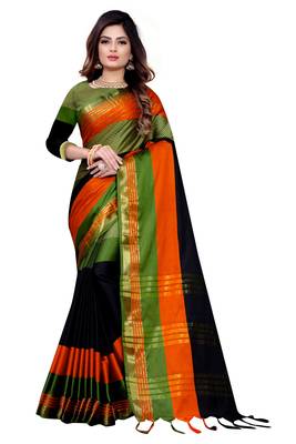 Pink printed cotton silk saree with blouse 1