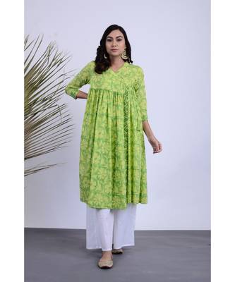Huzur Green Hand Block Kurta Palazzo Set 1