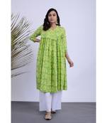 Huzur Green Hand Block Kurta Palazzo Set