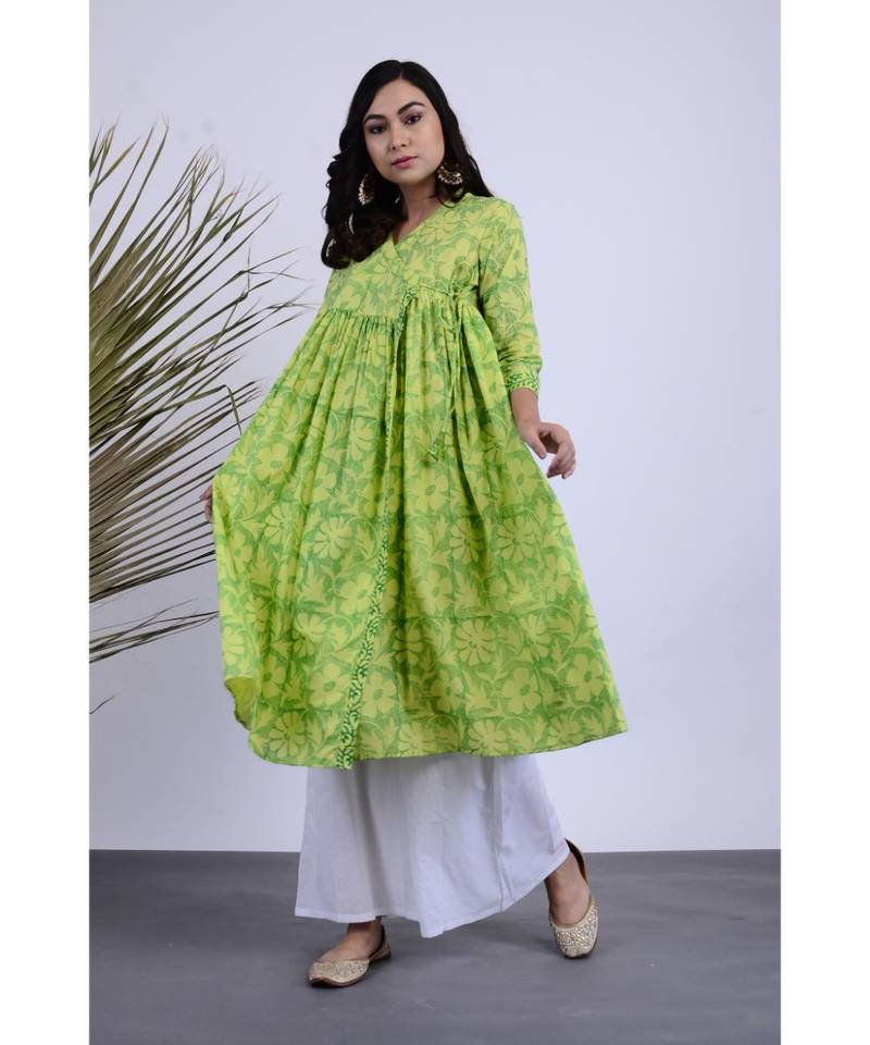 Huzur Green Hand Block Kurta Palazzo Set