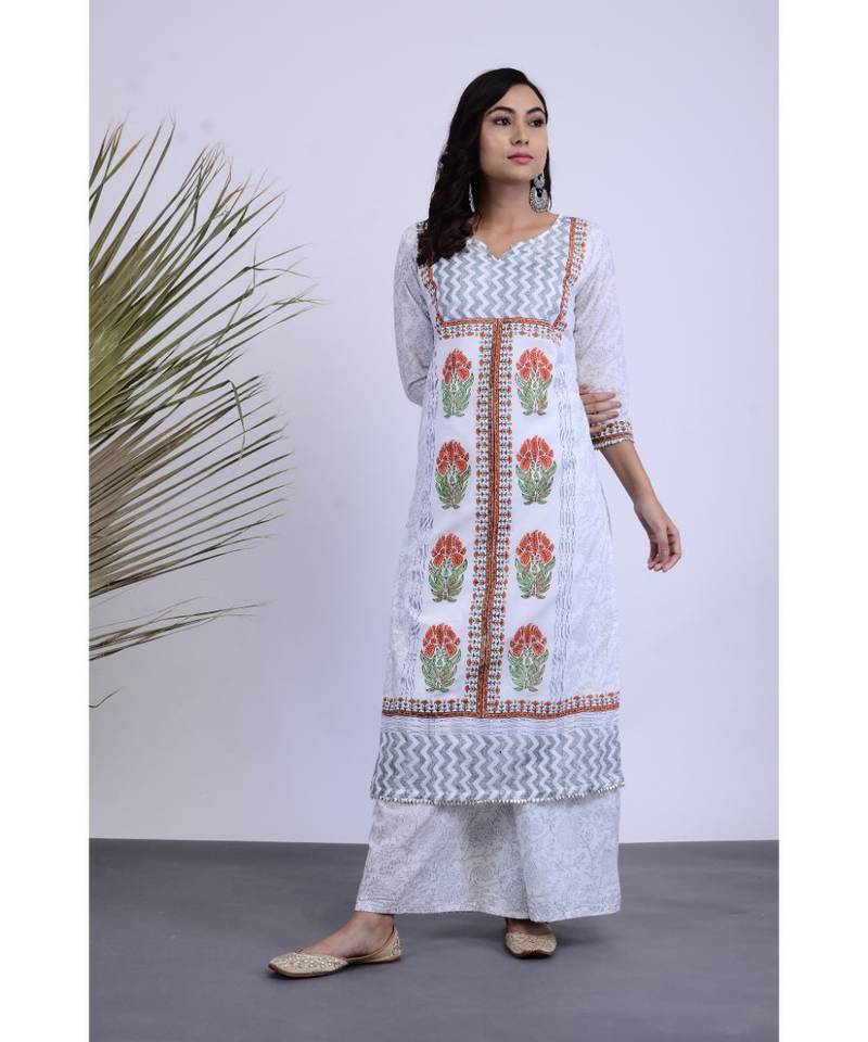 Damo Hand Blocked Kurta Palazzo Set of two
