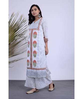 Damo Hand Blocked Kurta Palazzo Set of two 3