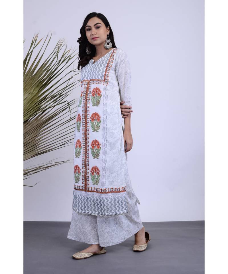 Damo Hand Blocked Kurta Palazzo Set of two