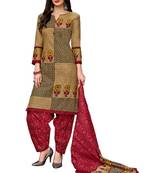 Women's Beige & Maroon Cotton Printed Readymade Salwar Suit Set
