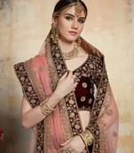 Maroon Embroidered Velvet Unstitched Lehenga