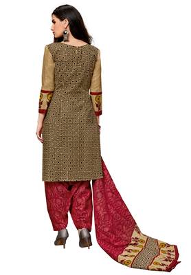 Women's Beige & Maroon Cotton Printed Readymade Salwar Suit Set 2