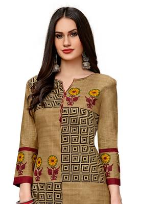 Women's Beige & Maroon Cotton Printed Readymade Salwar Suit Set 3