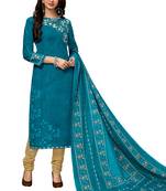Women's Turquoise & Beige Cotton Printed Readymade Salwar Suit Set