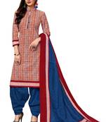 Women's Orange & Blue Cotton Printed Readymade Salwar Suit Set
