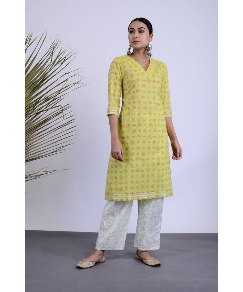 Naman Hand Blocked Kurta Pants Set