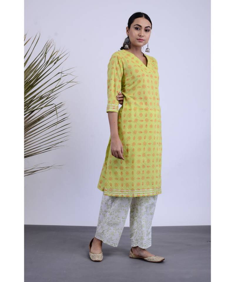 Naman Hand Blocked Kurta Pants Set